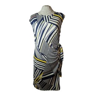 Sears Classic sz14 Geometric Patterned Navy & White Stretch Dress EUC